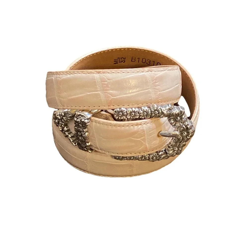 Brighton Pink Leather Vintage Belt With Silver Buckle Size ML/32 Western Girl